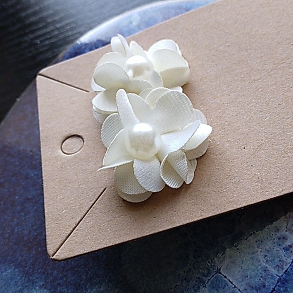 Pearl Earrings With Fabric Flower Petals